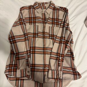 Universal Thread Orange and Cream Plaid Button-Down Shirt